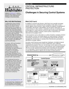 GAO-04-140T Highlights, Critical Infrastructure Protection: Challenges in Securing Control Systems