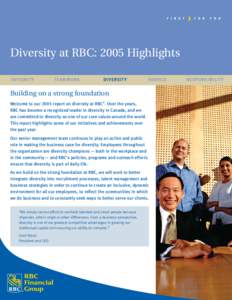 Diversity at RBC: 2005 Highlights INTEGRITY TEAMWORK  DIVERSITY