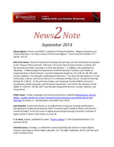 2  News Note September 2014 Danna Agmon, History and ASPECT, published “Striking Pondichéry: Religious Disputes and French Authority in an Indian Colony of the Ancien Régime,” French Historical Studies 37.3