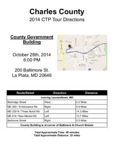 Charles County 2014 CTP Tour Directions County Government Building October 28th, 2014
