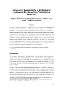 Flora / Sudden oak death / Ornamental trees / Phytophthora / Umbellularia / Curry County /  Oregon / Laurel / Quercus agrifolia / California oak woodland / Botany / Tree diseases / Biology