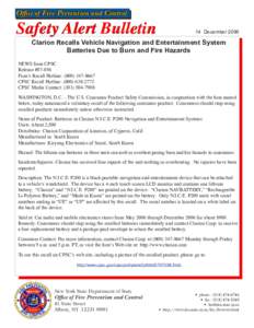 Office of Fire Prevention and Control  Safety Alert Bulletin 14 December 2006