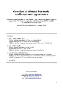 Overview of bilateral free trade and investment agreements Background paper prepared for the 