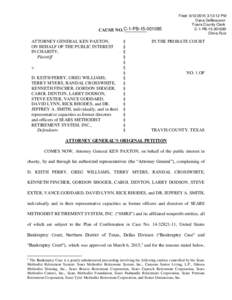 CAUSE NO. C-1-PB__________ ATTORNEY GENERAL KEN PAXTON, ON BEHALF OF THE PUBLIC INTEREST IN CHARITY, Plaintiff