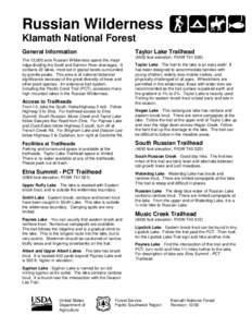 Russian Wilderness Klamath National Forest General Information Taylor Lake Trailhead