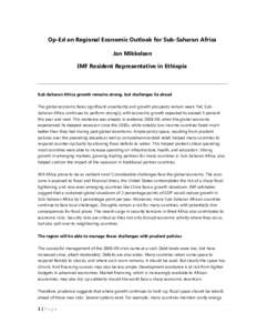 Op-Ed on Regional Economic Outlook for Sub-Saharan Africa ny Jan Mikkelsen, IMF Resident Representative in Ethiopia; November 2012