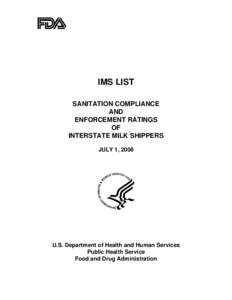 IMS LIST SANITATION COMPLIANCE AND ENFORCEMENT RATINGS OF INTERSTATE MILK SHIPPERS