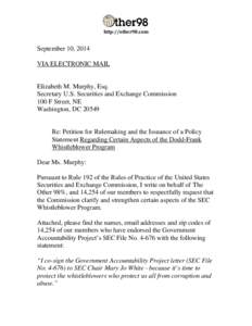 http://other98.com  September 10, 2014 VIA ELECTRONIC MAIL  Elizabeth M. Murphy, Esq.