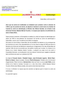 Communiqué - Pour le maintien de la radiothérapie à Aubervilliers - La mobilisation continue 20032015doc