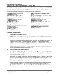International Front Runners Minutes of the Annual General Meeting - August 2000 The 2000 IFR Annual General Meeting was hosted by Berlin Frontrunners and held in Berlin, GERMANY.