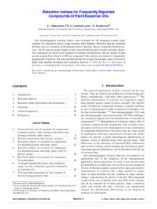 Retention Indices for Frequently Reported Compounds of Plant Essential Oils V. I. Babushok,a) P. J. Linstrom, and I. G. Zenkevichb) National Institute of Standards and Technology, Gaithersburg, Maryland 20899, USA (Recei