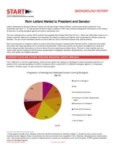 BACKGROUND REPORT Ricin Letters Mailed to President and Senator Letters addressed to President Barack Obama and Senator Roger Wicker (R-Miss.) preliminarily tested positive for ricin, authorities said April 17. To help p