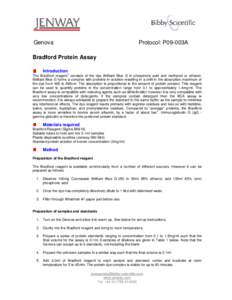 Genova  Protocol: P09-003A Bradford Protein Assay Introduction