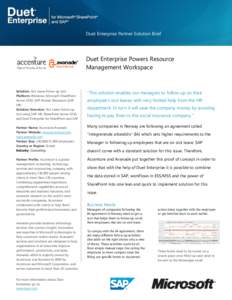 Duet Enterprise Partner Solution Brief  Duet Enterprise Powers Resource Management Workspace  Solution: Sick Leave follow up tool