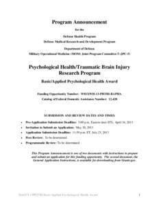 Program Announcement for the Defense Health Program Defense Medical Research and Development Program Department of Defense Military Operational Medicine (MOM) Joint Program Committee 5 (JPC-5)