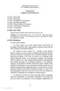 11 GCA FINANCE & TAXATION CH. 35 AMERICAN INVESTORS ACT CHAPTER 35 AMERICAN INVESTORS ACT § 35101.