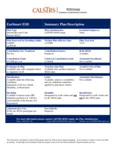 Earlimart ESD  Summary Plan Description Plan Type Internal Revenue Code