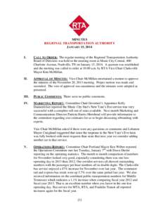 MINUTES REGIONAL TRANSPORTATION AUTHORITY JANUARY 15, 2014 I.  CALL TO ORDER : The regular meeting of the Regional Transportation Authority