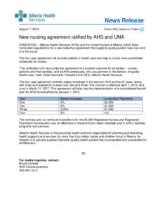 New nursing agreement ratified by AHS and UNA
