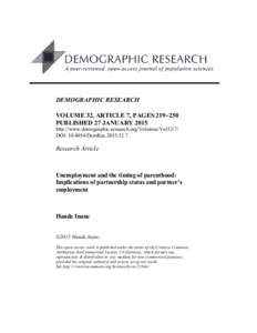 DEMOGRAPHIC RESEARCH VOLUME 32, ARTICLE 7, PAGES 219−250 PUBLISHED 27 JANUARY 2015 http://www.demographic-research.org/Volumes/Vol32/7/ DOI: [removed]DemRes[removed]