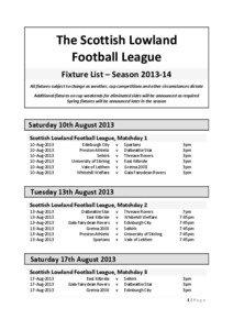 The Scottish Lowland Football League Fixture List – Season[removed]