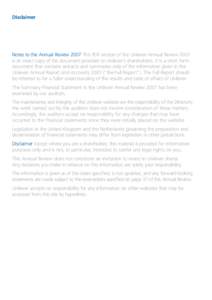 Disclaimer  Notes to the Annual Review 2007 This PDF version of the Unilever Annual Review 2007 is an exact copy of the document provided to Unilever’s shareholders. It is a short form document that contains extracts a