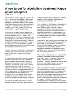 A new target for alcoholism treatment: Kappa opioid receptors