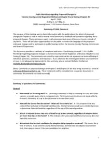 Sonoma County Animal Regulation Ordinance (chapter 5) Zoning (Chapter 26) April 7, 2014