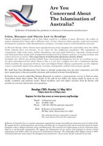 Are You Concerned About The Islamisation of Australia? Q Society of Australia Inc presents an afternoon of information and discussion: