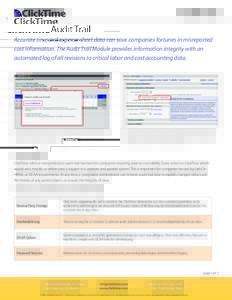 Audit Trail • Accurate time and expense sheet data can save companies fortunes in misreported cost information. The Audit Trail Module provides information integrity with an automated log of all revisions to critical l