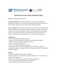 Florida / Alternative education / Agriculture in the United States / Rural community development / Educational psychology / Institute of Food and Agricultural Sciences / University of Florida / Cooperative extension service / Mentorship / Education / Gainesville /  Florida / Alachua County /  Florida