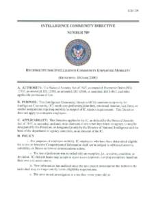 ICD 709  INTELLIGENCE COMMUNITY DIRECTIVE NUMBER 709  RECIPROCITY FOR INTELLIGENCE COMMUNITY EMPLOYEE MOBILITY