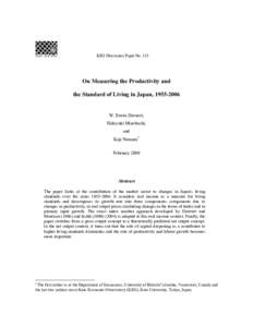 KEO Discussion Paper No[removed]On Measuring the Productivity and the Standard of Living in Japan, [removed]W. Erwin Diewert,