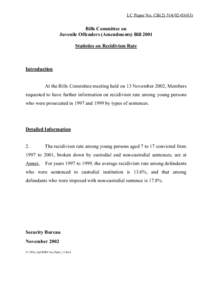 LC Paper No. CB[removed])  Bills Committee on Juvenile Offenders (Amendments) Bill 2001 Statistics on Recidivism Rate