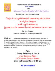 Department of Mathematics MathClub@WMU and Michigan Epsilon Chapter of Pi Mu Epsilon invite you to a presentation