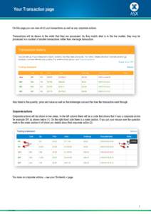 Your Transaction page  On this page you can view all of your transactions as well as any corporate actions. Transactions will be shown in the order that they are processed. As they match what is in the live market, they 