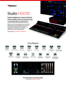 Studio HD1710 Supercharged rack-mount switcher with bundled control surface for the most demanding productions. Perfect for control rooms, production trucks, venue and studios where a rack mountable form factor is a must