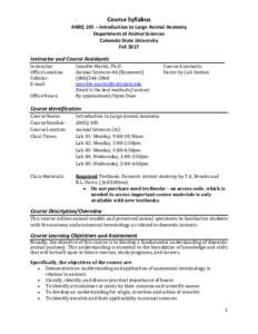 Course Syllabus  ANEQ 105 – Introduction to Large Animal Anatomy Department of Animal Sciences Colorado State University Fall 2017