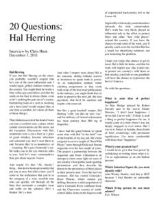 20 Questions: Hal Herring Interview by Chris Hunt December 1, 2011  Hal Herring
