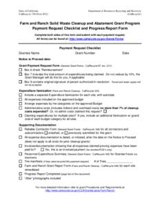 Farm and Ranch Pay Request Checklist & Progress Report Form, CalRecycle 749 (New 8/12)