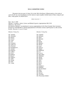 FULL COMMITTEE VOTES  Pursuant to the provisions of clause 3(b) of rule XIII of the House of Representatives, the results of each roll call vote on an amendment or on the motion to report, together with the names of thos