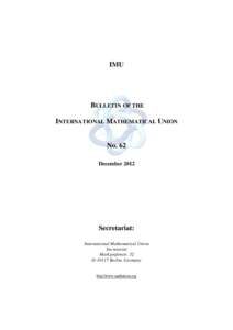 IMU  BULLETIN OF THE INTERNATIONAL MATHEMATICAL UNION  No. 62