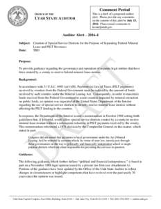 Comment Period OFFICE OF THE UTAH STATE AUDITOR  This is a draft of a proposed auditor