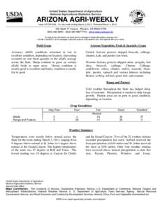 ARIZONA AGRI-WEEKLY Issue AZ-CW1309 – For the week ending March 3, [removed]Released March 4, 2013 st 230 North 1 Avenue · Phoenix, AZ[removed][removed] · ([removed]FAX · www.nass.usda.gov/az