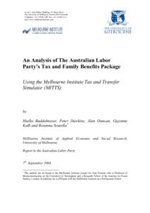 An Analysis of the Labor Party’s Tax and Family Benefits Package