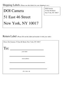 Shipping Labels (Please use this labels for your shipping to us