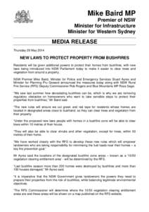 Microsoft Word - Mike Baird Stuart Ayres  Pru Goward med rel - New laws to protect property from bushfires.docx