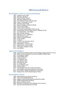 MWCA Awards History Weed Fighter of the Year (non-professional) 1984 – Celestine Lacey, MSU 1985 – Bill Reilly, Standford 1986 – Robert Pugsley, Chester 1987 – Bill Dopp, Flathead County