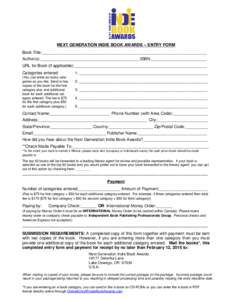 Next Generation Indie Book Awards Entry Form