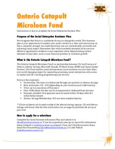    Ontario Catapult Microloan Fund Instructions  on  how  to  complete  the  Social  Enterprise  Business  Plan     